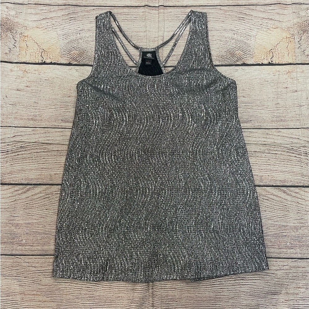 😍 Rock & Republic Metallic Silver Tank Top Open Back with straps size small